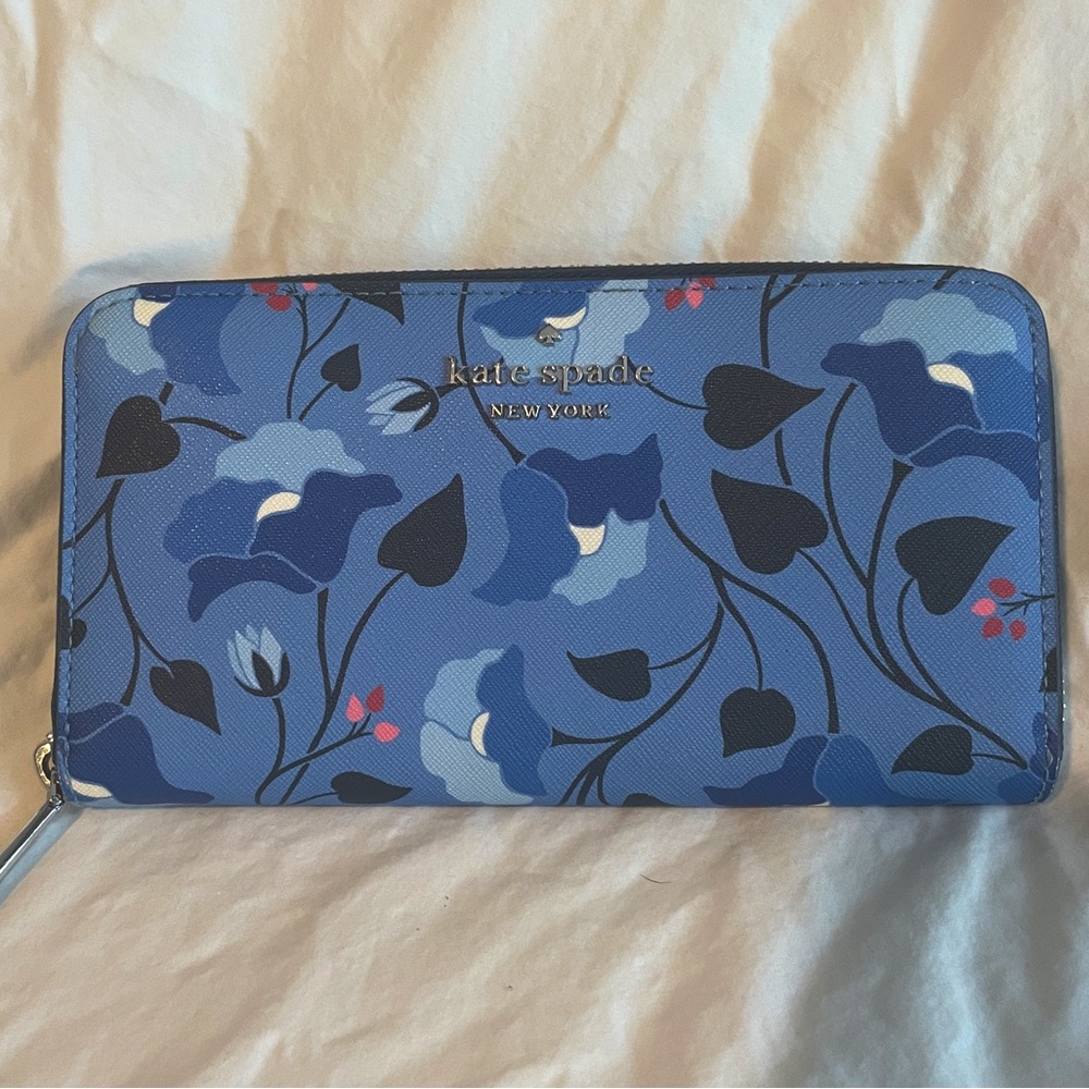blue kate spade flowers wallet